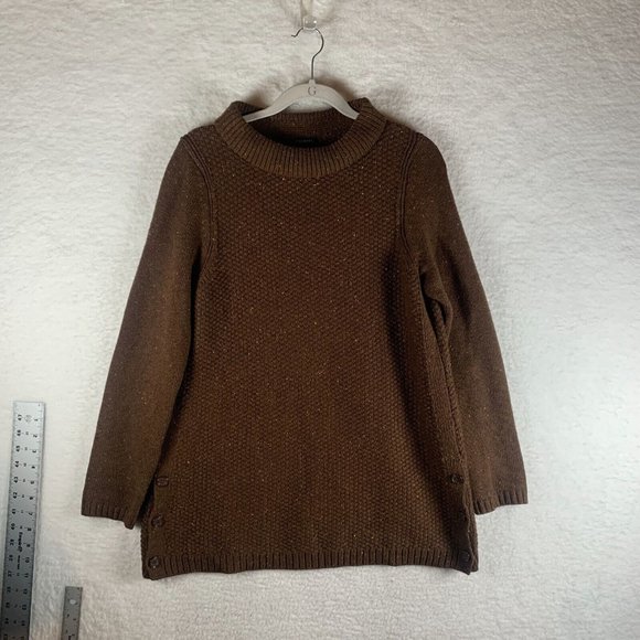 Talbots Sweater Women's Medium Brown Turtleneck Long Sleeve Side Button 7655 - Picture 1 of 8